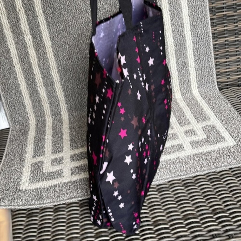 Kate Spade Black Multi Color with Light and Dark Pink Stars Canvas Tote XL Reusa - Picture 9 of 16